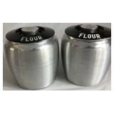 Vintage Kromex Spun Aluminum Canister Set with Black Lids