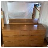 MCM 9 Drawer Dresser with Mirror and Matching Full Headboard & Footboard
