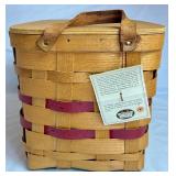 Peterboro Basket Company Large Picnic Basket with Lid and Leather Handles