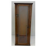 Vintage Mid Century Wooden And Glass Display Case With Door, Cork Backer (Missing Glass Shelves) 10 1/2" x 14 1/2" x 29"