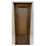 Vintage Mid Century Wooden And Glass Display Case With Door, Cork Backer (Missing Glass Shelves) 10 1/2" x 14 1/2" x 29"