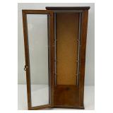 Vintage Mid Century Wooden And Glass Display Case With Door, Cork Backer (Missing Glass Shelves) 10 1/2" x 14 1/2" x 29"