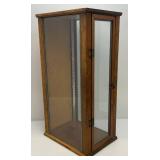 Vintage Mid Century Wooden And Glass Display Case With Door, Cork Backer (Missing Glass Shelves) 10 1/2" x 14 1/2" x 29"