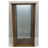 Vintage Mid Century Wooden And Glass Display Case With Door, Cork Backer (Missing Glass Shelves) 10 1/2" x 14 1/2" x 29"