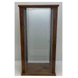 Vintage Mid Century Wooden And Glass Display Case With Door, Cork Backer (Missing Glass Shelves) 10 1/2" x 14 1/2" x 29"