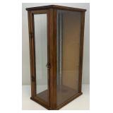 Vintage Mid Century Wooden And Glass Display Case With Door, Cork Backer (Missing Glass Shelves) 10 1/2" x 14 1/2" x 29"