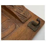 Solid Oak Coat Rack/Shelf With Beveled Oval Mirror 36" x 11" x 3 1/2" (Two Hangers Broke)