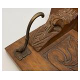 Solid Oak Coat Rack/Shelf With Beveled Oval Mirror 36" x 11" x 3 1/2" (Two Hangers Broke)