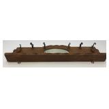 Solid Oak Coat Rack/Shelf With Beveled Oval Mirror 36" x 11" x 3 1/2" (Two Hangers Broke)