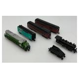 Group Of N Scale Engines Including Burlington Northern With Pennsylvania Train Cars And More