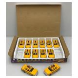 New Old Stock Case Of City Yellow Cab Die Metal And Plastic Cast Taxis With Pull Back And Go Action