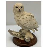 Snowy Owl On The Rocks Sculpture On Base 9 1/2" Tall
