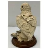 Snowy Owl On The Rocks Sculpture On Base 9 1/2" Tall