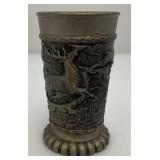 Antique NAGYKERY Swiss Pewter Beer Tankerd And Vintage German Pewter Wine Gobblet With Stagg Hunting Theme
