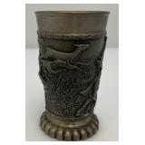 Antique NAGYKERY Swiss Pewter Beer Tankerd And Vintage German Pewter Wine Gobblet With Stagg Hunting Theme