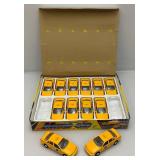 New Old Stock Case Of Metro-Cab Die Metal And Plastic Cast Taxis With Pull Back And Go Action