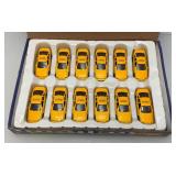 New Old Stock Case Of City Yellow Cab Die Metal And Plastic Cast Taxis With Pull Back And Go Action