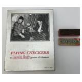 Vintage Laurel & Hardy Flying Checkers Tin Magnetic Checkers Set In Original Box & Ebon Dominoes In Original Box