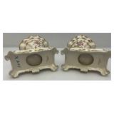 Antique Cornucopia Vases In French Porcelain 1800 Set Of 2 (Some Gold Worn Off From Age)