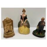 Very Old Chalkware Pieces Including Monk Bookend And More