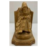 Very Old Chalkware Pieces Including Monk Bookend And More