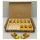 New Old Stock Case Of City Yellow Cab Die Metal And Plastic Cast Metal Taxis With Pull Back And Go Action (One Cab Missing)