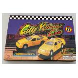 New Old Stock Case Of City Yellow Cab Die Metal And Plastic Cast Metal Taxis With Pull Back And Go Action (One Cab Missing)