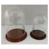 Glass Display Domes With Wooden Bases 1= 9"x 6 1/2" 1= 11" x 9" (Great For Taxidermy Or Mounted Butterflies)