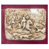 Framed Behind Glass Vintage Hunting Scene Relief Carvings 8 1/2" x 17 1/4"