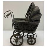 Victorian Antique Doll Pram-French Handmade Metal Doll Carriage 6" x 12" x 12"