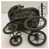 Victorian Antique Doll Pram-French Handmade Metal Doll Carriage 6" x 12" x 12"