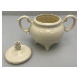 1973  Ornate Pottery Tea Set Marked JERRI On Bottom (One Teapot Lid Handle Glued)