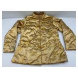 Vintage MEEI LIH Gold Satin Oriental Style Brocade Jacket With Floral Design With Tradition Chinese Frog Closures Size Small