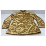 Vintage MEEI LIH Gold Satin Oriental Style Brocade Jacket With Floral Design With Tradition Chinese Frog Closures Size Small