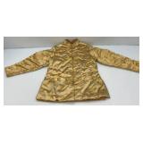 Vintage MEEI LIH Gold Satin Oriental Style Brocade Jacket With Floral Design With Tradition Chinese Frog Closures Size Small