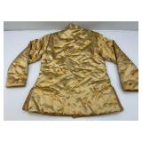 Vintage MEEI LIH Gold Satin Oriental Style Brocade Jacket With Floral Design With Tradition Chinese Frog Closures Size Small