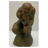 Vintage Cement Thinker Garden Statue 11"