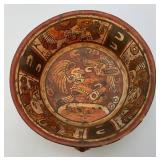 Pre Columbian Mayan Polychrome Pottery Tripod Bowl W/Bear Head Legs 10 3/4" (Some Chips Present On Lip Do To Age)