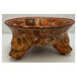 Pre Columbian Mayan Polychrome Pottery Tripod Bowl W/Bear Head Legs 10 3/4" (Some Chips Present On Lip Do To Age)