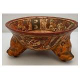 Pre Columbian Mayan Polychrome Pottery Tripod Bowl W/Bear Head Legs 10 3/4" (Some Chips Present On Lip Do To Age)