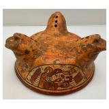 Pre Columbian Mayan Polychrome Pottery Tripod Bowl W/Bear Head Legs 10 3/4" (Some Chips Present On Lip Do To Age)