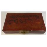 Very Old Oriental Wooden Tea Box With Oriental Designs 3" x 8" x 14 1/2"