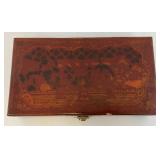 Very Old Oriental Wooden Tea Box With Oriental Designs 3" x 8" x 14 1/2"