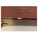 Very Old Oriental Wooden Tea Box With Oriental Designs 3" x 8" x 14 1/2"
