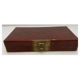 Very Old Oriental Wooden Tea Box With Oriental Designs 3" x 8" x 14 1/2"