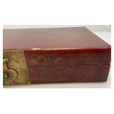 Very Old Oriental Wooden Tea Box With Oriental Designs 3" x 8" x 14 1/2"