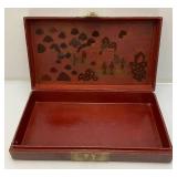 Very Old Oriental Wooden Tea Box With Oriental Designs 3" x 8" x 14 1/2"