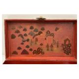 Very Old Oriental Wooden Tea Box With Oriental Designs 3" x 8" x 14 1/2"