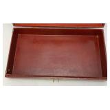 Very Old Oriental Wooden Tea Box With Oriental Designs 3" x 8" x 14 1/2"