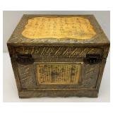 Very Old Oriental Wooden Tea Box With Oriental Designs 13 1/2" x 14" x 17"